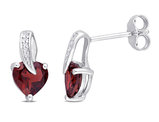 1.70 Carat (ctw) Garnet Heart Button Earrings in Sterling Silver